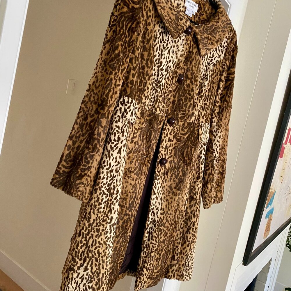 Charles Gray London Leopard Faux Fur Knee Length Pea Coat - Size L (runs small)